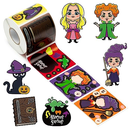 Adval9Vram 6 Rollen Halloween Witch Sisters Make a Face Aufkleber Hocus Pocus Mix and Match Sticker Dein eigenes Hexen Aufkleber Geschenkverpackungen Zubehör DIY Siegelaufkleber für Halloween Party von Adval9Vram