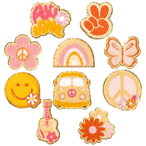 Adval9Vram Groovy Patches zum Aufbügeln - 10 Stück Bohemian Flicken zum Aufbügeln, Boho Gänseblümchen Aufnäher zum Aufbügeln DIY Patches Applikationen Bügelflicken für Kinder Kleidung Jeans Taschen von Adval9Vram