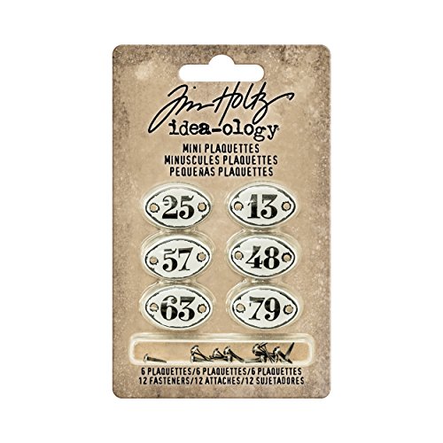 advantusidea-ology Mini Plaquettes mit Brads .5-inch X .75-inch – Weiß mit schwarzen Zahlen, andere, mehrfarbig von Tim Holtz Idea-ology