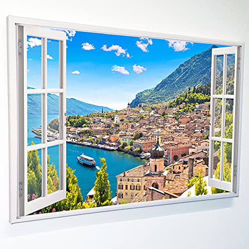 Leinwandbild mit Fensterblick – Dorf am See 60 x 40 cm - Keilrahmen mit Druck von Advertising & Displays Werbecenter Berlin GmbH