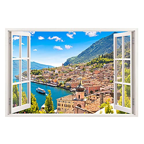 Leinwandbild mit Fensterblick – Dorf am See 90 x 60 cm - Keilrahmen mit Druck von Advertising & Displays Werbecenter Berlin GmbH