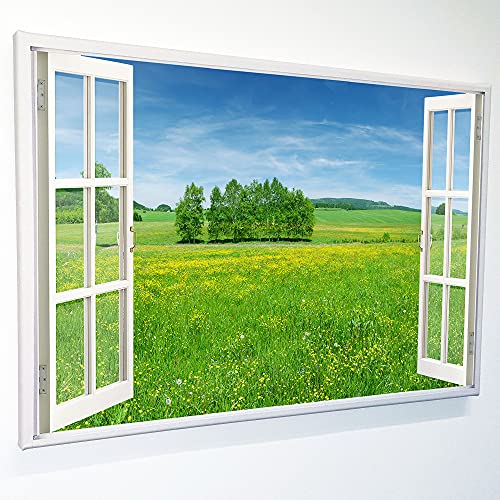 Leinwandbild mit Fensterblick - Wiese 60 x 40 cm - Keilrahmen mit Druck von Advertising & Displays Werbecenter Berlin GmbH