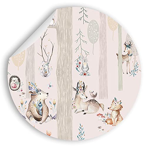 Wandtattoo für Kinderzimmer - Motiv Wald mit Indianer und Tiere - Rund - Wandaufkleber - Kreisform- Fototapete selbstklebend - Wandsticker (Ø 90cm) von Advertising & Displays Werbecenter Berlin GmbH