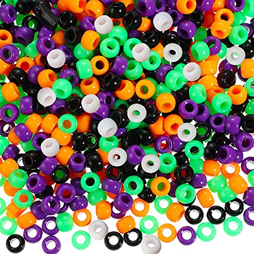 500 Stück Halloween Pony Beads 6x9mm Bunte mit Großem Loch für Schmuck, Armbänder, Ketten, Schlüsselanhänger, Basteln (5 Farben) von Adwzy