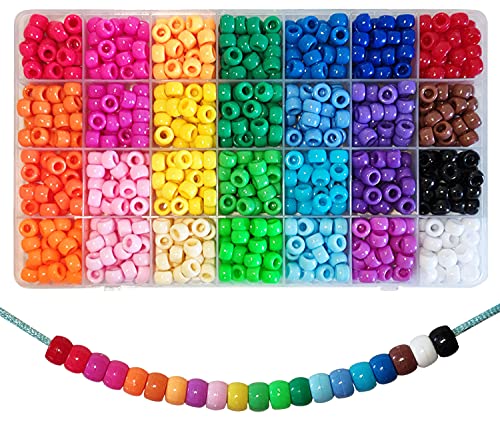 840 Stück Pony Beads 6x9mm Bunte mit Großem Loch für Schmuck, Armbänder, Ketten, Schlüsselanhänger, Basteln (28 Farben) von Adwzy