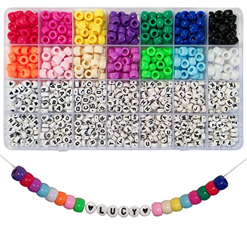 Perlen zum Auffädeln 1050 Stück Pony Perlen 6x9mm Bunte und Buchstabenperlen A-Z Rund für Armbänder Schmuck Basteln von Adwzy