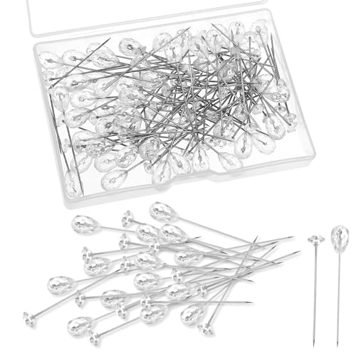 Aeaocvo 100 Stück Stecknadeln, 50 Stück Diamant Pins + 50 Stück Birnenform Perlen Pins, Stecknadeln mit Kopf, Gerade Kopf Nadeln für Hochzeit, Blumen, Nähprojekte Deko von Aeaocvo