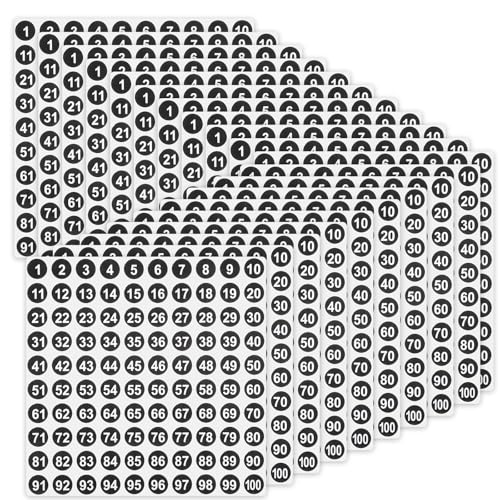 Aeaocvo 20 Blatt 1-100 Zahlen Aufkleber, 10 mm Schwarz Sticker 1 Bis 100, Wetterfest Klebezahlen, Selbstklebende Zahlen Sticker für Büros, Schließfächerheim, Klassifikation von Aeaocvo