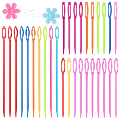 Aeaocvo 32 Stück Kunststoff Nähnadeln Webnadeln, Kunststoff Sticknadeln, Bunt Plastic Sewing Needles mit Großem öhr, Plastiknähnadeln für DIY-Nähen Handgefertigtes (7, 9, 15 cm) von Aeaocvo