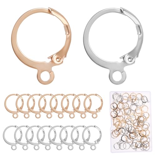 Aeaocvo 80 Stück Ohrhaken 16 x 13 mm Gold Und Silber Ohrring Haken mit Hebelverschluss, Französische Ohrringe Selber Machen Set für DIY Ohrringe Basteln Ohrring-zubehör von Aeaocvo