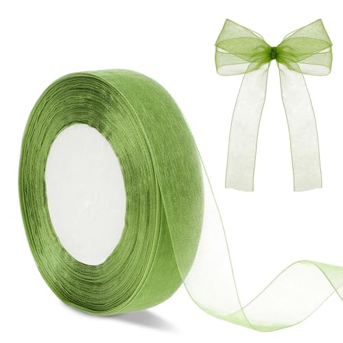 Aeaocvo Organza Bänder, 2cm x 45m Grün Geschenkband, Durchscheinende Chiffon Schleifenband, Grünes Breit Hochzeit Satinband für Festgeschenke, Basteln, Blumen, Geburtstag Dekoration von Aeaocvo