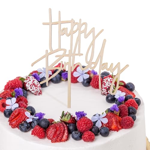 Aeaocvo Geburtstag Kuchen Deko aus Holz, 15x 23 cm Cake Topper Geburtstag, Beige Happy Birthday Tortendeko für Kinder Erwachsene Kuchendekoration von Aeaocvo