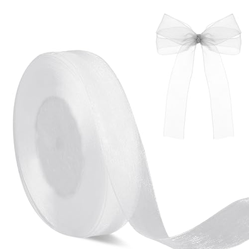 Weißes Organzaband, 45 m x 21 mm, Geschenkband, Chiffonband, Geschenkband, weißes Band für Blumenstrauß, Hochzeit, handgefertigt, Bastelbedarf von Aeaocvo