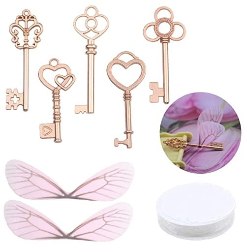 50Stück Klein Vintage Fliegende Schlüssel Antike Anhänger Basteln mit Flügel, Perle Draht für DIY Schmuck Charm Kett Hochzeit Party Freund Geburtstag Schlüsselanhänger Deko Geschenk Zubehör (Roségold) von AebDerp