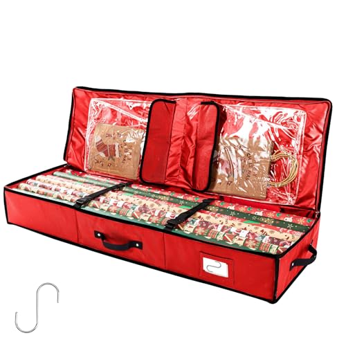 Aufbewahrungstasche für Geschenkpapier, 103x35.5x15.2cm, Aedcbaide Weihnachtspapier Geschenkpapier Aufbewahrung Aufbewahrungstasche Organizer mit Fächern, Wasserdichtes 600D Oxford-Gewebe (Rot) von Aedcbaide