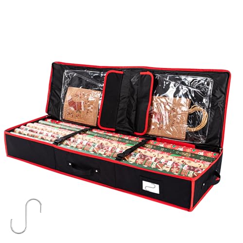 Aufbewahrungstasche für Geschenkpapier, 103x35.5x15.2cm, Aedcbaide Weihnachtspapier Geschenkpapier Aufbewahrung Aufbewahrungstasche Organizer mit Fächern, Wasserdichtes 600D Oxford-Gewebe (Schwarz) von Aedcbaide