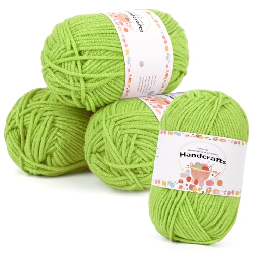 Aeelike 200g(4x50g) Häkelgarn Baumwolle zum Stricken, Langlebige Amigurumi-Set 100% Polyacryl Baumwollgarn, 5Ply Garn zum Häkeln für Socken, Mützen, Schals, Pullover, Puppen,Herbstgrün von Aeelike