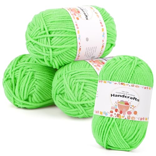 Aeelike 200g(4x50g) Wolle Bunt 5Ply Strickwolle aus Acryl, Ultraweiche Garn zum Häkeln und Stricken, Polyacryl Häkelgarn von Mützen, Pullover, Fluoreszierendes Grün von Aeelike