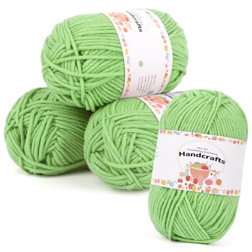 Aeelike 200g(4x50g) Wolle zum Stricken aus Acryl, 5Ply Acrylic Baumwolle zum Häkeln, Cotton Yarn Wolle Bunt Set für Anfänger, Erfahrene Stricker, Matcha von Aeelike