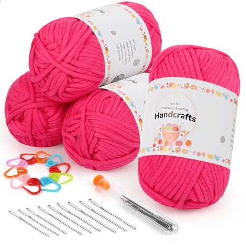 Aeelike 200g Dicke Häkelwolle Baumwollgarn zum Häkeln, Easy Yarn für Anfänger, Kinder, Dickes Baumwoll-Nylon-Mischgarn, Kein Geteiltes Sperriges Textilgarn zum Häkeln für Körbe, Schals, Rose von Aeelike