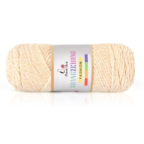 Aeelike 200g Chenille Garn zum Häkeln, Weich Chunky Chenille Fluffy Yarn, Flauschige Samt Velvet Chenille Wolle zum Stricken, Warme Plüschwolle für Mützen, Schals, Decken, Beige von Aeelike