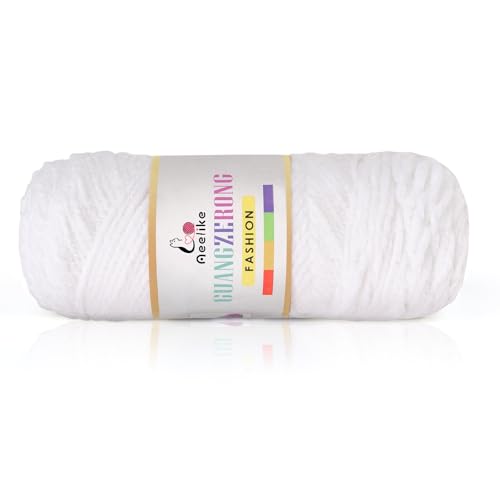 Aeelike 200g Chenille Babywolle zum Stricken, Weich Chunky Chenille Fluffy Yarn, Flauschige Samt Velvet Chenille Wolle zum Häkeln, Warme Plüschwolle für Mützen, Schals, Decken, Hell Weiß von Aeelike