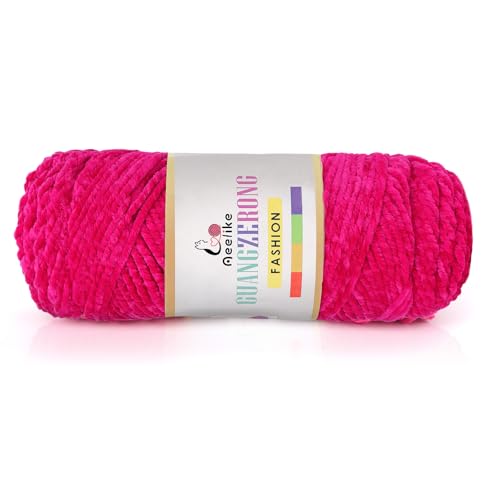 Aeelike 200g Warme Chenille Wolle zum Stricken, Flauschige Dicke Garn zum Handstricken, Samt Velvet Babywolle zum Häkeln, 3 Ply Weich Plüschwolle für Amigurumis Babydecke, Rose von Aeelike