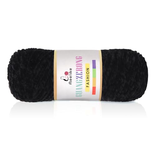 Aeelike 200g Wolle zur Auswahl Chenille Strickgarn Flauschwolle, Schwarz von Aeelike