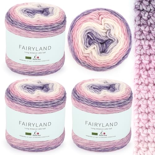 Aeelike 400g(4x100g) Häkelgarn Baumwolle zum Stricken, Langlebige Amigurumi-Set 100% Polyacryl Baumwollgarn, Tortenlinie mit lila Farbverlauf-1160 von Aeelike