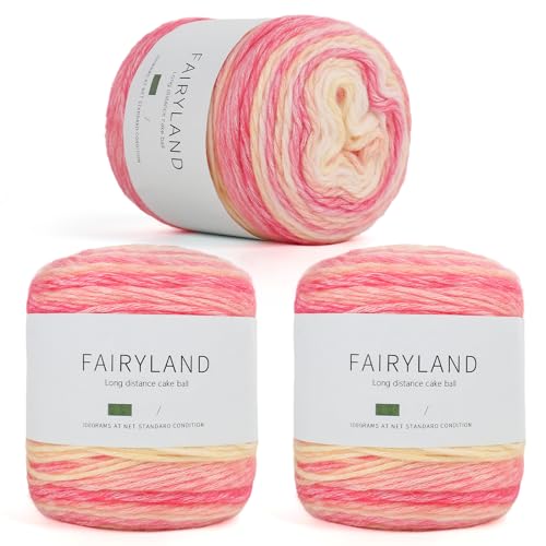 Aeelike Kuchengarn zum Häkeln, 3 Knäuel, Farbverlauf, Kuchengarn, 100 g, 245 m, superweiches Ombré-Garn, Regenbogen-Baumwollgarn für bunte Bastelarbeiten, Rot-Gelb-Farbverlauf von Aeelike