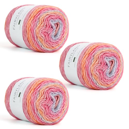 Aeelike Kuchengarn zum Häkeln, 3 Knäuel, Farbverlauf, Kuchengarn, 100 g, 245 m, superweiches Ombré-Garn, Regenbogen-Baumwollgarn für bunte Bastelarbeiten, Rotviolett-Farbverlauf von Aeelike