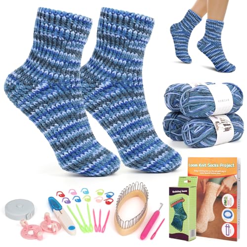 Aeelike Loom Kit für die Herstellung von Socken, Strumpfwebstuhl-Kit für Anfänger, DIY, Webstühle Set mit Garnen, Schritt-für-Schritt-Anleitung, Pompom-Maker für Anfänger Erwachsene, handgefertigtes von Aeelike