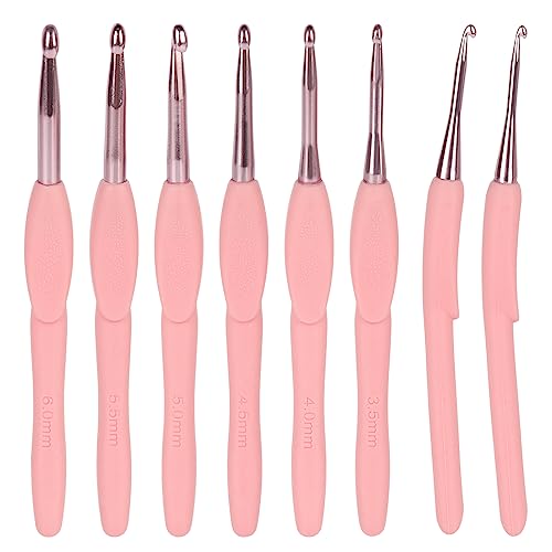 Aeelike Rosa Häkelnadel Häkelnadeln Set mit Weicher Griff, Ergonomisch Gebogene Häkelnadel Set mit Daumenauflage für Arthritische Hände, 2,5 mm-6 mm Häkel Häkeln Set für Anfänger, Häkelgarn Wolle DIY von Aeelike