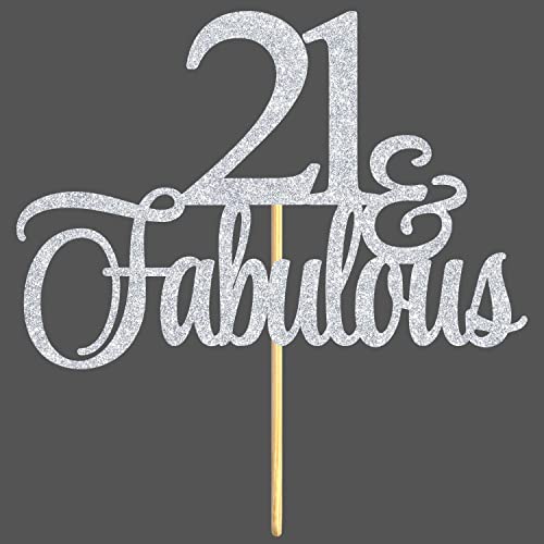 21 & Fabulous Birthday Cake Topper, Cheers to 21 Years / Legal AF Cake Decor, Happy 21st Birthday Thema Party Dekorationen Supplies, Silber Glitter von Aeryourtar