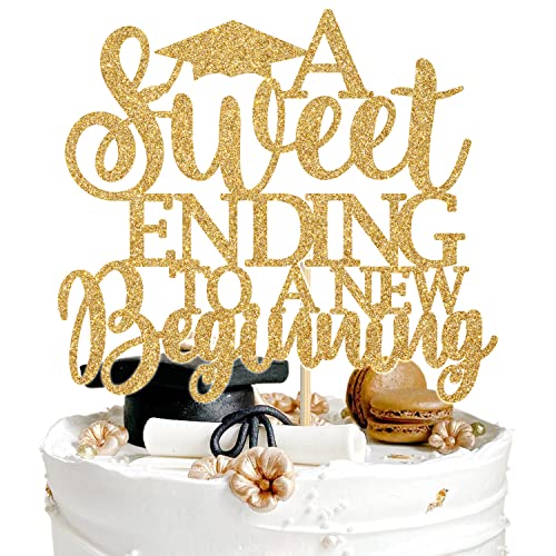 A Sweet Ending to A new Beginning Cake Topper Class of 2023 Abschlussfeier Thema Party Dekorationen Gold Glitter von Aeryourtar