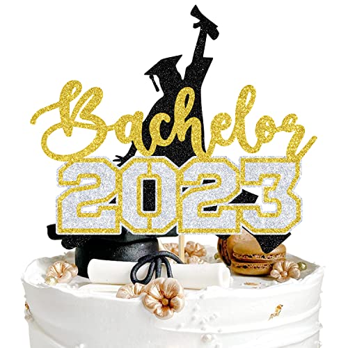 Congrats Bachelor Cake Topper, 2023 Graduation Cake Topper, Congrats Grad Cake Decorations, College Graduation Party Dekorationen Supplies, Gold und Schwarz Glitzer von Aeryourtar