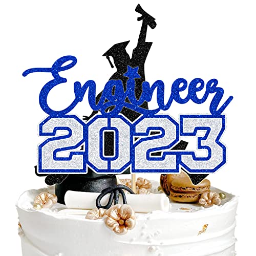 Congrats Engineer 2023 Tortenaufsatz, Future Engineer Kuchen Dekor, Klasse 2023 Abschlussfeier Party Dekoration Supplies, Schwarz und Blau Glitzer von Aeryourtar