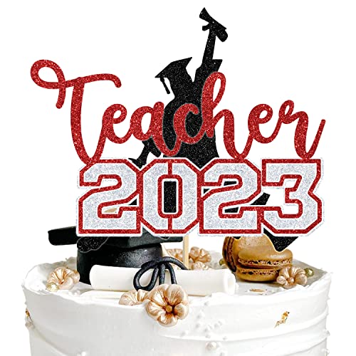 Congrats Teacher Cake Topper, 2023 Graduation Cake Topper, Congrats Grade Kuchen Dekorationen, College Graduation Party Dekorationen Supplies, Schwarz und Rot Glitzer von Aeryourtar