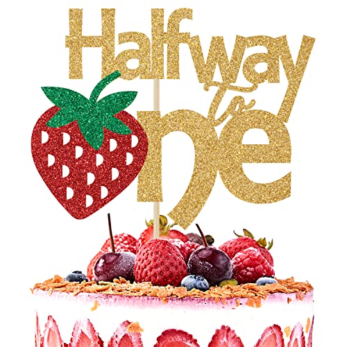 Erdbeere Half Way to One Cake Topper, Happy 6 Months Birthday Kuchen Dekor, Fruit Themed Baby Shower/6 Monate Geburtstag Party Dekorationen Supplies von Aeryourtar