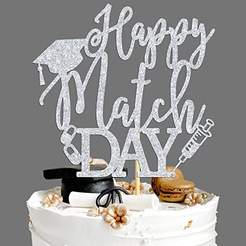 Happy Match Day Kuchendekoration, Congrats on Matching, Residency Match Day, MED Schule Abschluss Party Dekorationen Zubehör, Silber Glitter von Aeryourtar