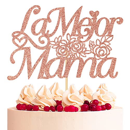 La Mejor Mama Tortenaufsatz, Love You Mom, Blume Happy Mother's Day Party Kuchen Dekorationen Supplies, Rose Gold Glitter von Aeryourtar