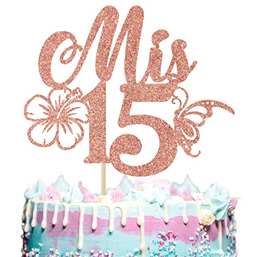 Rose Gold Glitter Mis 15 Cake Topper, Feliz 15 Anos/Mis Quince Anos Cake Decor, Happy 15th Birthday Party Dekorationen Supplies for Girls von Aeryourtar