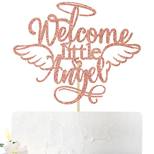 Roségoldener Glitzer-Tortenaufsatz mit Aufschrift "Welcome Little Angel", für Babyparty, Party-Dekorationen von Aeryourtar