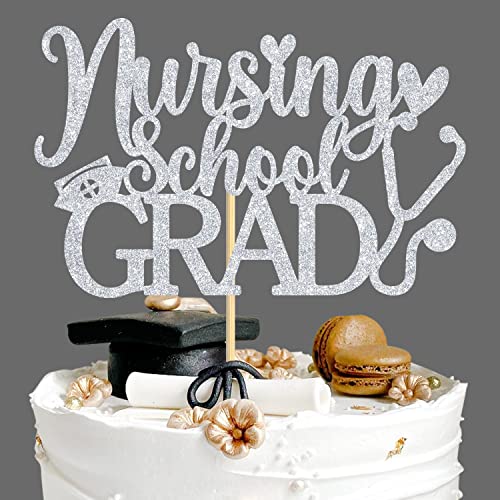 Silber Glitzer Kuchendekoration für Krankenpflege, Schule, Abschlussfeier, Congrats Nurse/BSN Kuchendekoration, 2023 Medizinische Abschlussfeier Party Dekorationen Zubehör von Aeryourtar