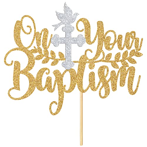 Tortenaufsatz "On Your Baptism", Erstkommunion/Taufe/Babyparty-Dekoration, Gold und Silber von Aeryourtar