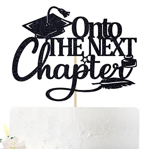 Tortenaufsatz "Onto the Next Chapter", High School/College Graduation Party Dekoration Supplies, So Prou of You", schwarzer Glitzer von Aeryourtar