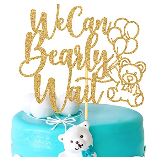 We Can Bearly Wait Cake Topper, Babyparty/Baby Bear Themenparty/Gender Reveal Party Dekorationen Supplies for Boy Girl, Gold Glitter von Aeryourtar