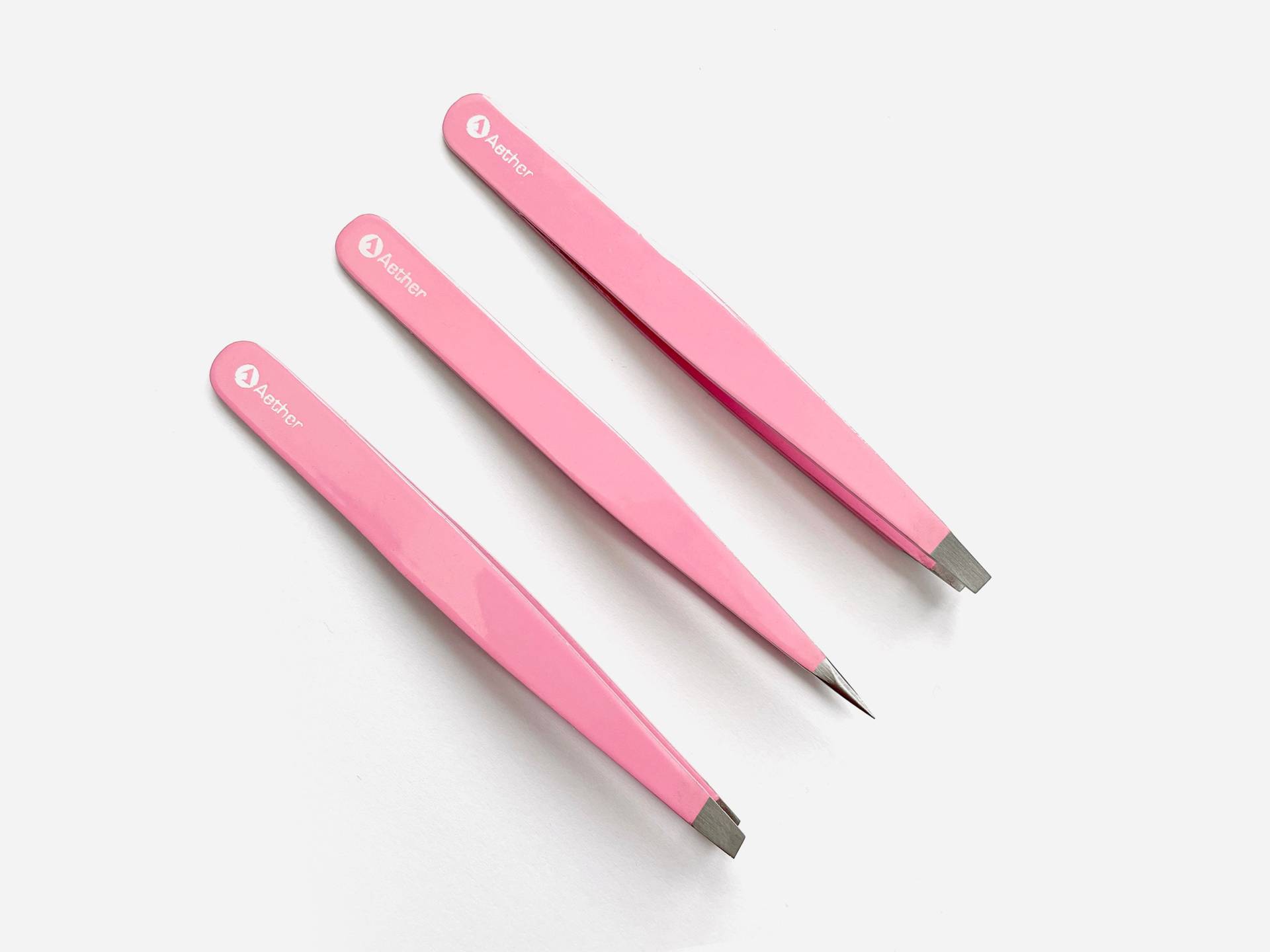 Aether Handgefertigtes 3Er-Pack Pink Pinzetten Set Edelstahl Augenbrauen Haarzupfer + Etui von AetherProducts