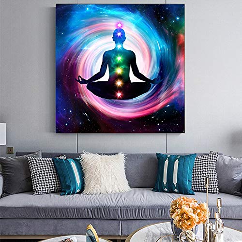 Afabel 5D DIY-Diamant malerei Kits Diamond Painting Stickerei Naht Geschenk Arts Indian Buddha Meditation 7 Chakra Yoga Ejercicio 40x40cm Wohnzimmer Dekorative von Afabel