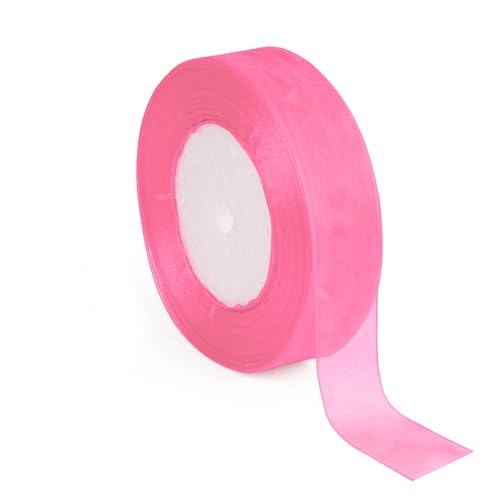 Afahok Weihnachtsband, Rosa, 2,5 cm, 45,7 m/Rolle, Organza-Chiffonband zum Dekorieren von Geschenkverpackungen, Schleife, perfekt für eine Baumspitze von Afahok